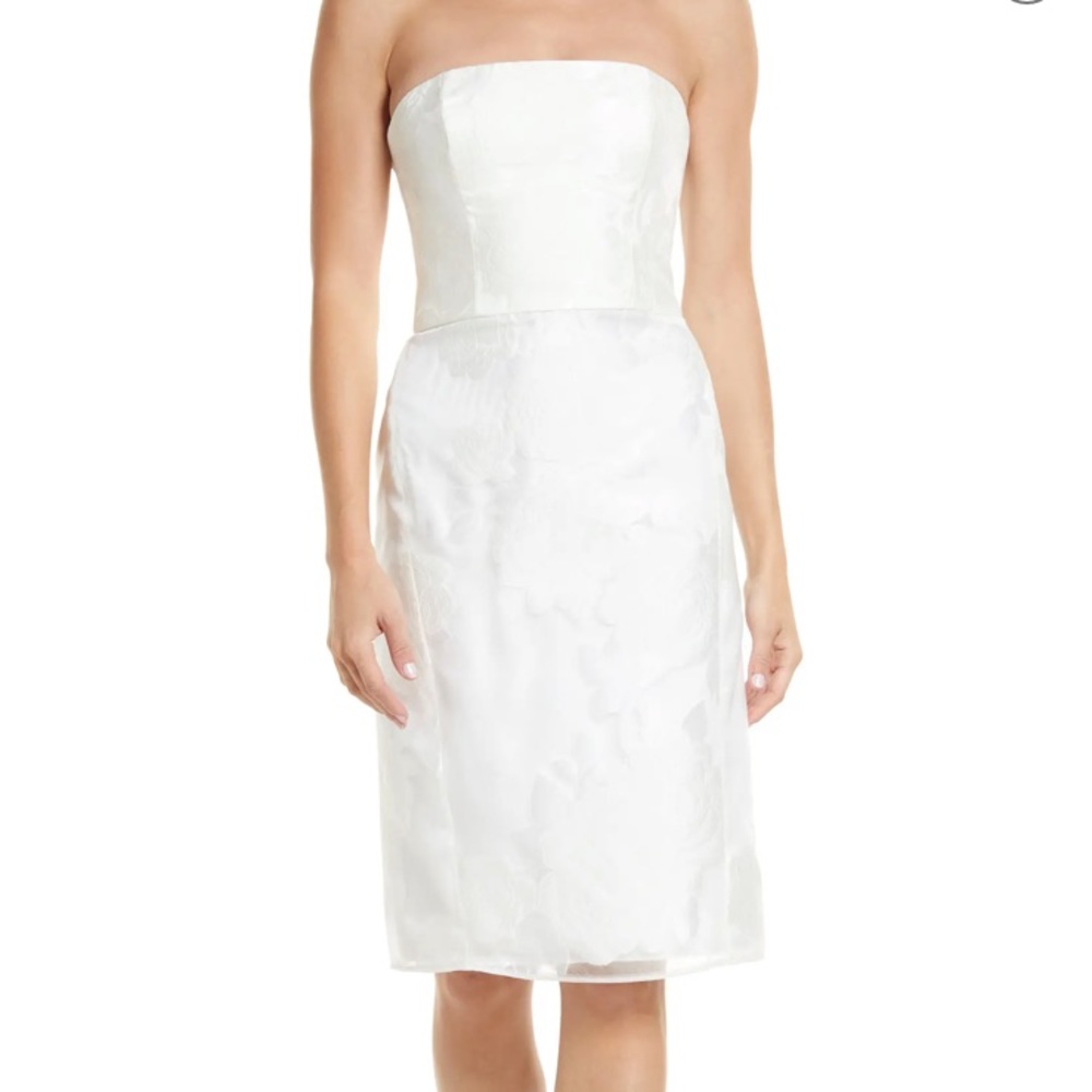 Amsale Rose Fil Coupé Strapless Cocktail Dress Wedding Reception